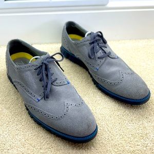 Cole Haan - ZeroGrande - WingTip Oxford - Grey Suede / Blue Sole - Size 10.5
